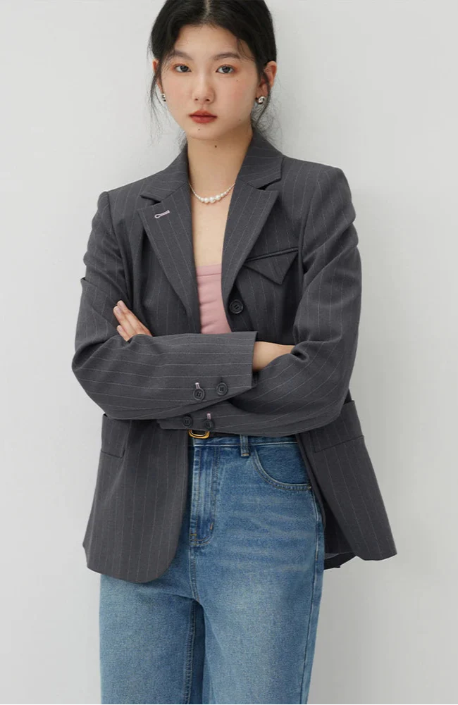 Striped Blazer and Skirt Suit