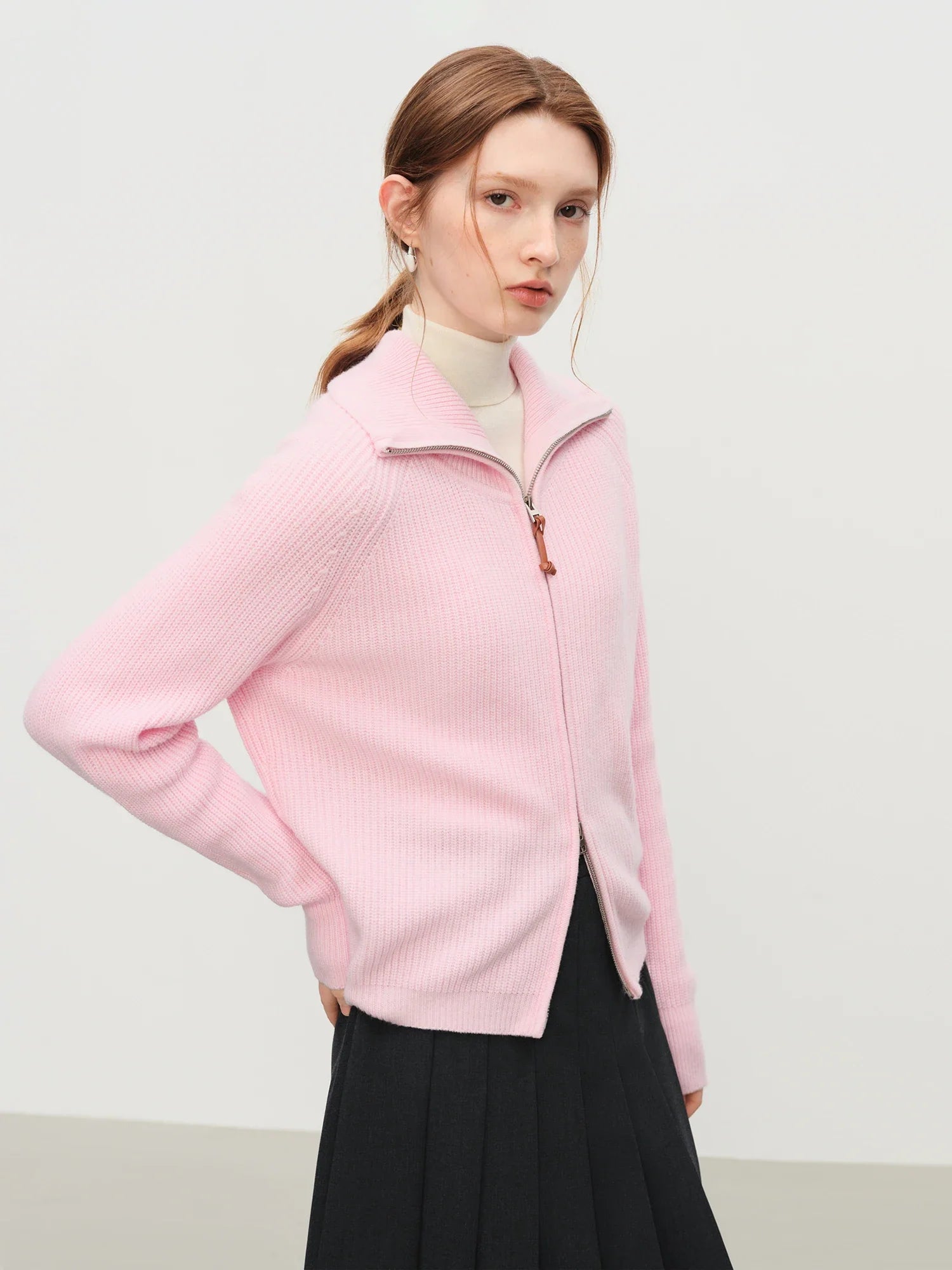 Wool Blend Knit Double Zip Cardigan