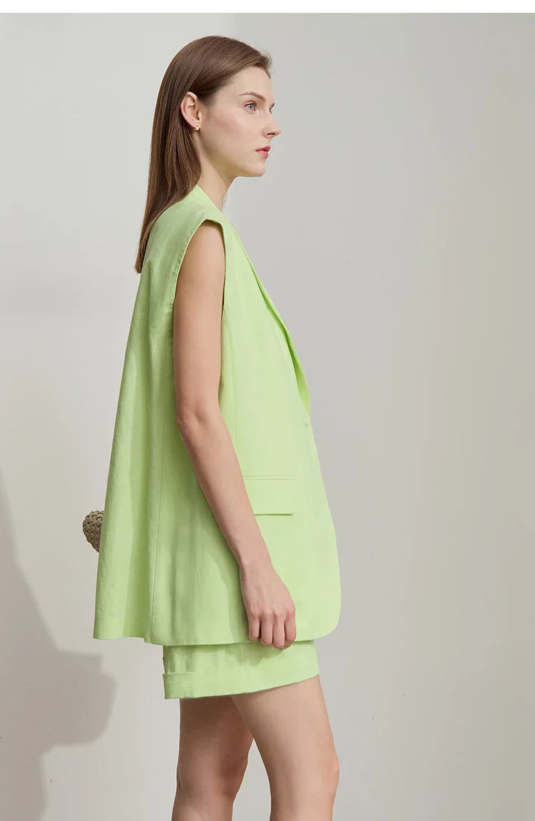 Cotton Linen Loose Vest and Shorts Set