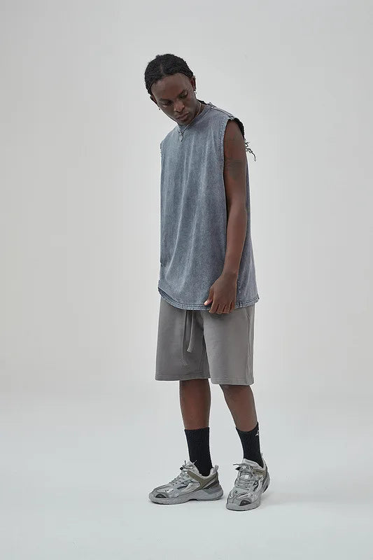 Worn Oversize Sleeveless Shirt vest