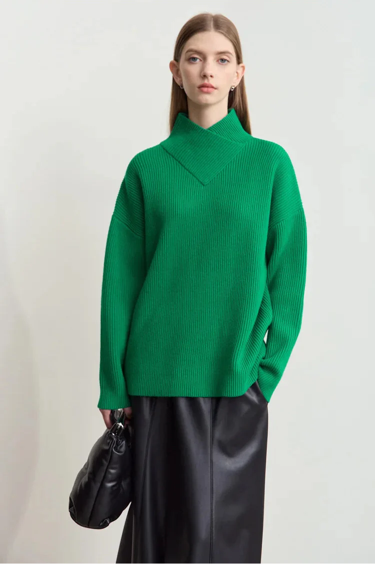 Knitted Crossed Turtleneck Sweater