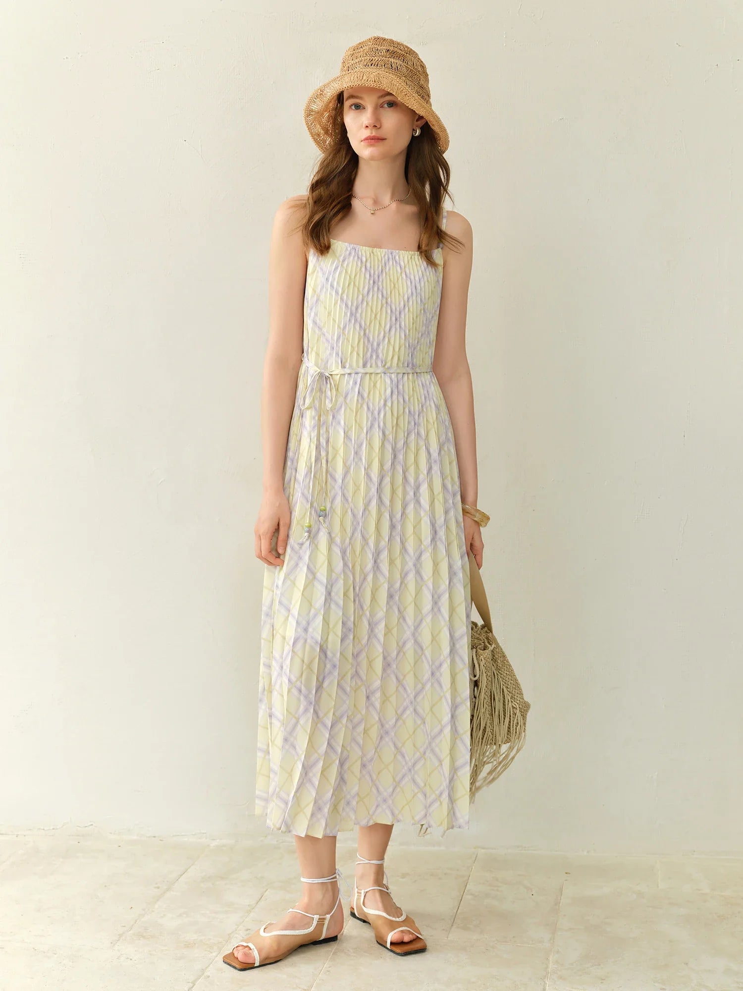 Rhombus Check Strap Midi Dress