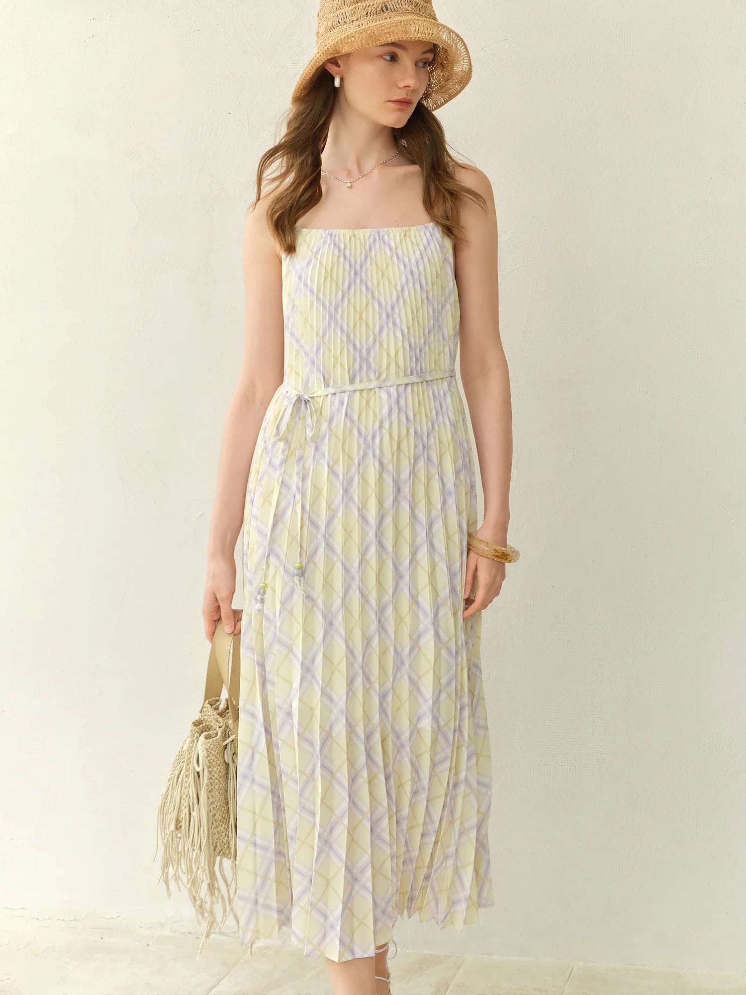 Rhombus Check Strap Midi Dress