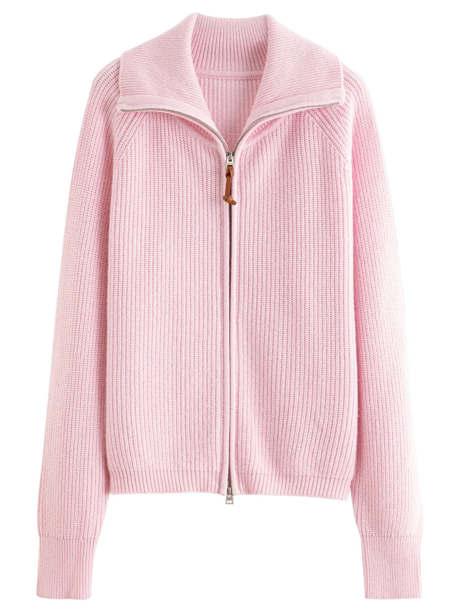 Wool Blend Knit Double Zip Cardigan