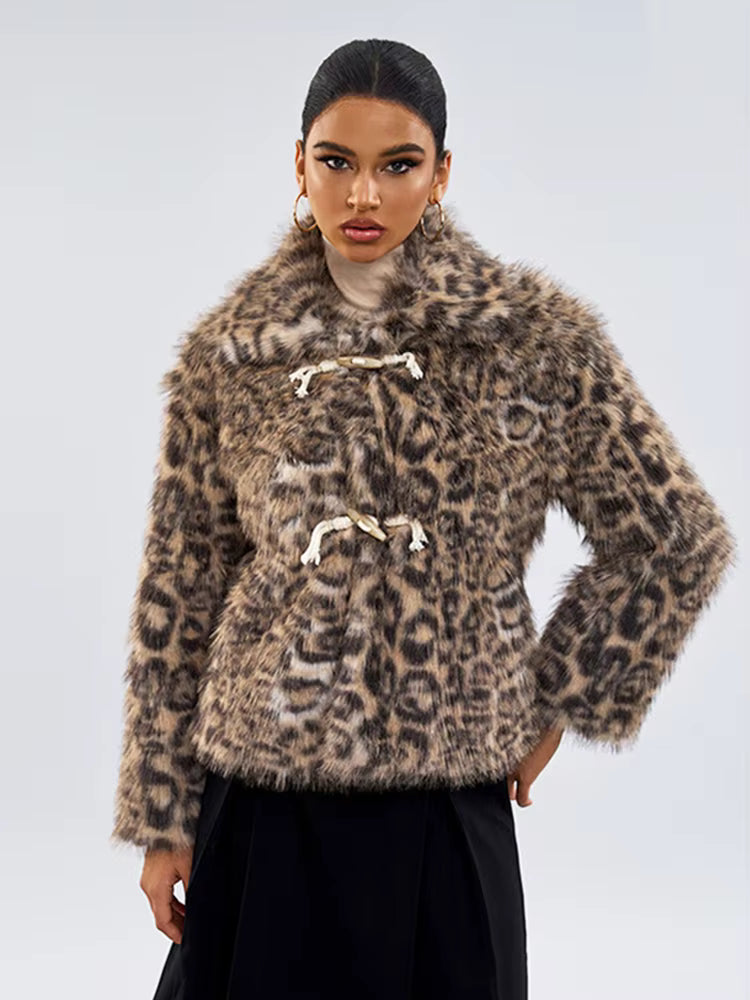 Leopard Toggle Fur Jacket