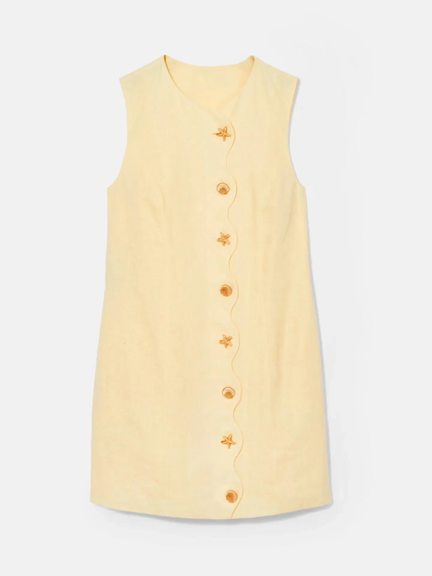 Buttoned Sleeveless Socialite Yellow Mini Dress