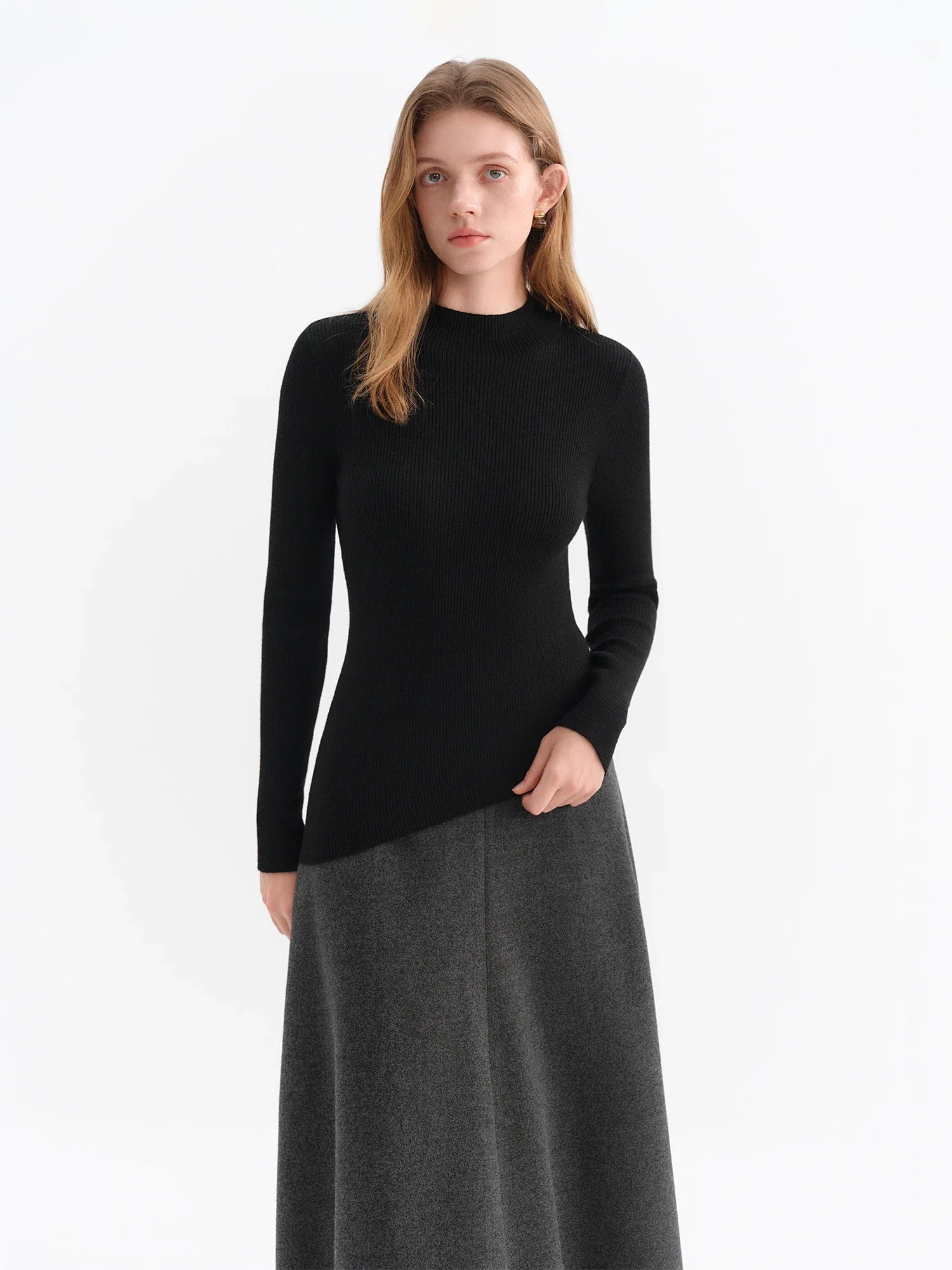 Asymmetric Knit Wool Sweater