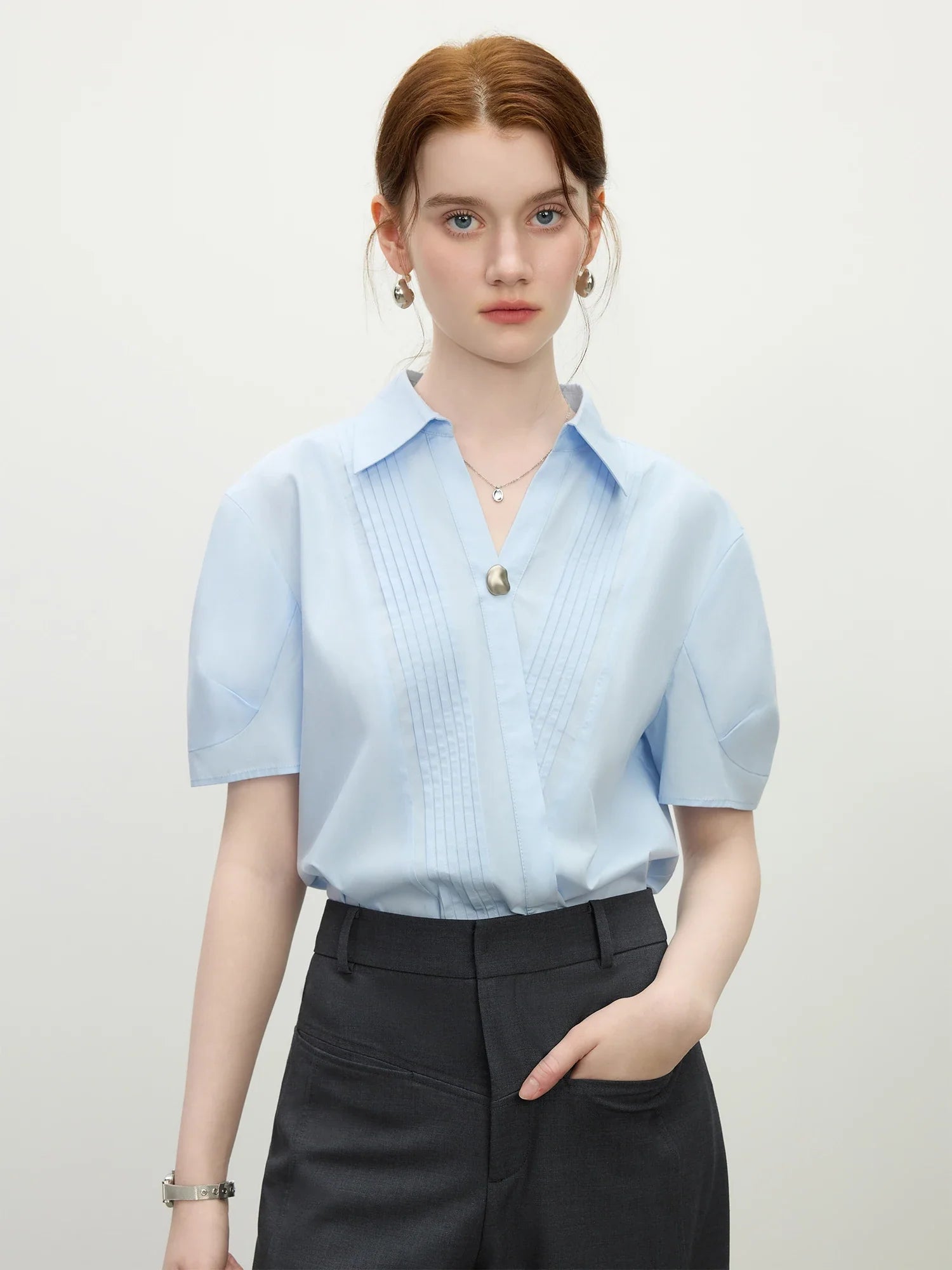 Stripe texture Blue Short-Sleeved Shirt