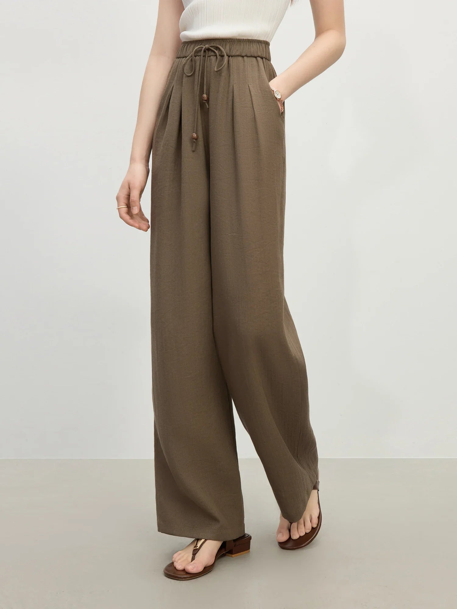 Linen Straight Elastic HIgh Waist Casual Pants