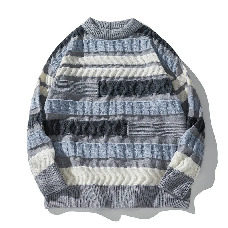 Contrasting brocade sweater with patchwork