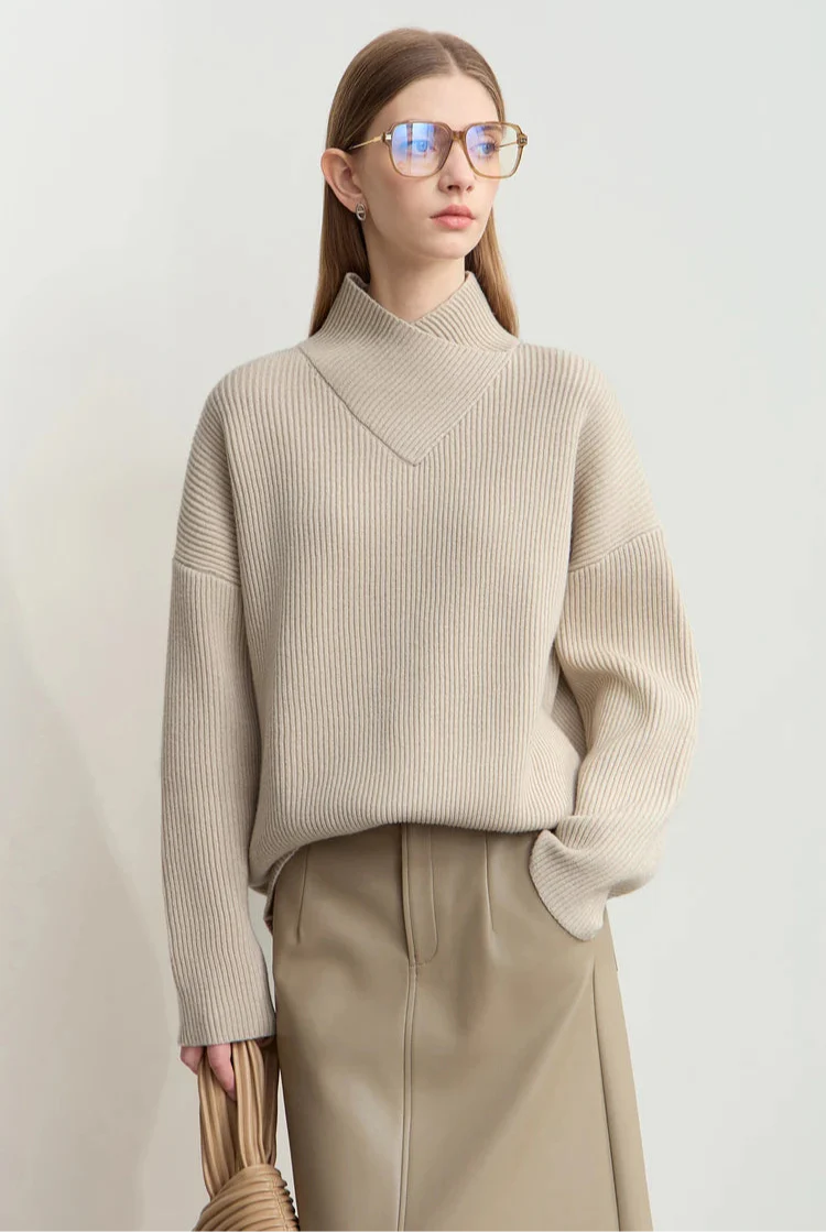 Knitted Crossed Turtleneck Sweater