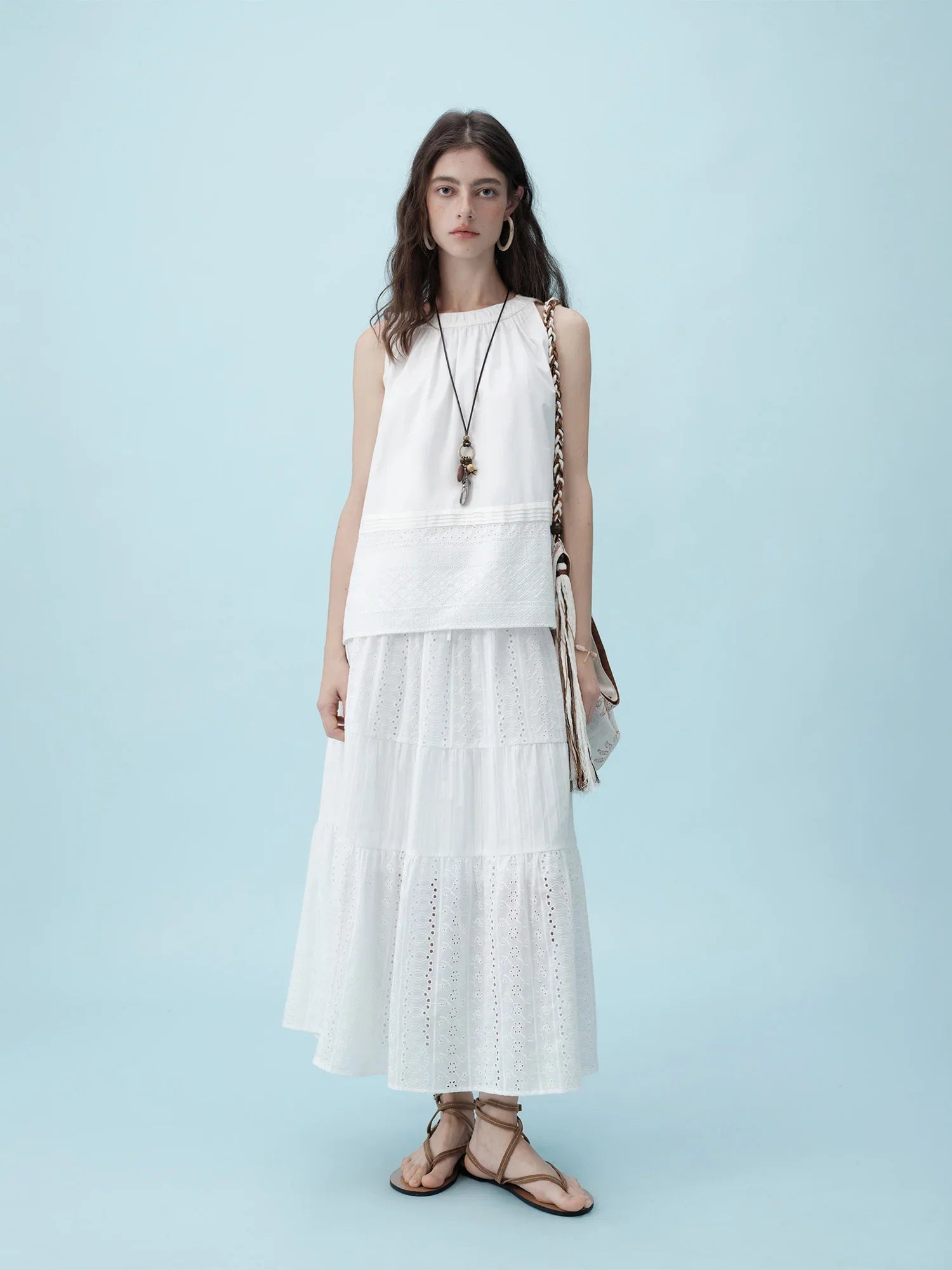 White Sleeveless Top & Textured Chiffon Skirt Set