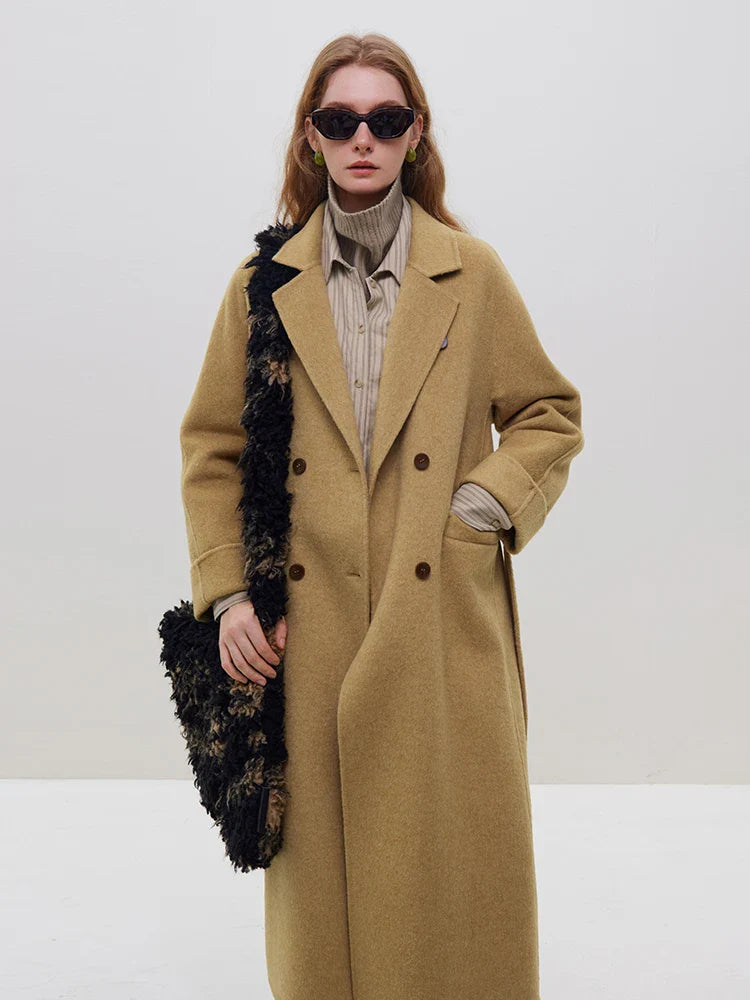 Khaki Woolen Coat With Belt