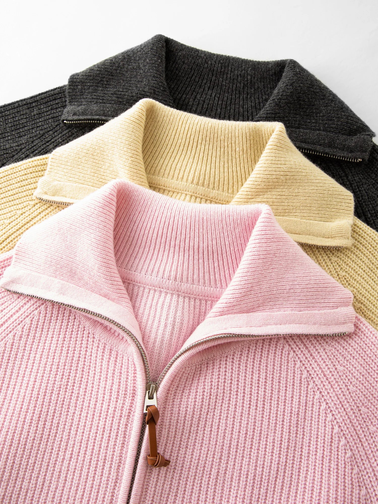 Wool Blend Knit Double Zip Cardigan