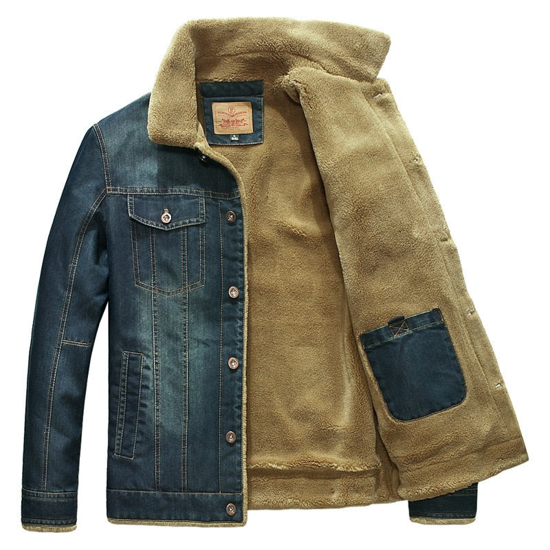 Men's denim jacket, warm windbreaker made of wool