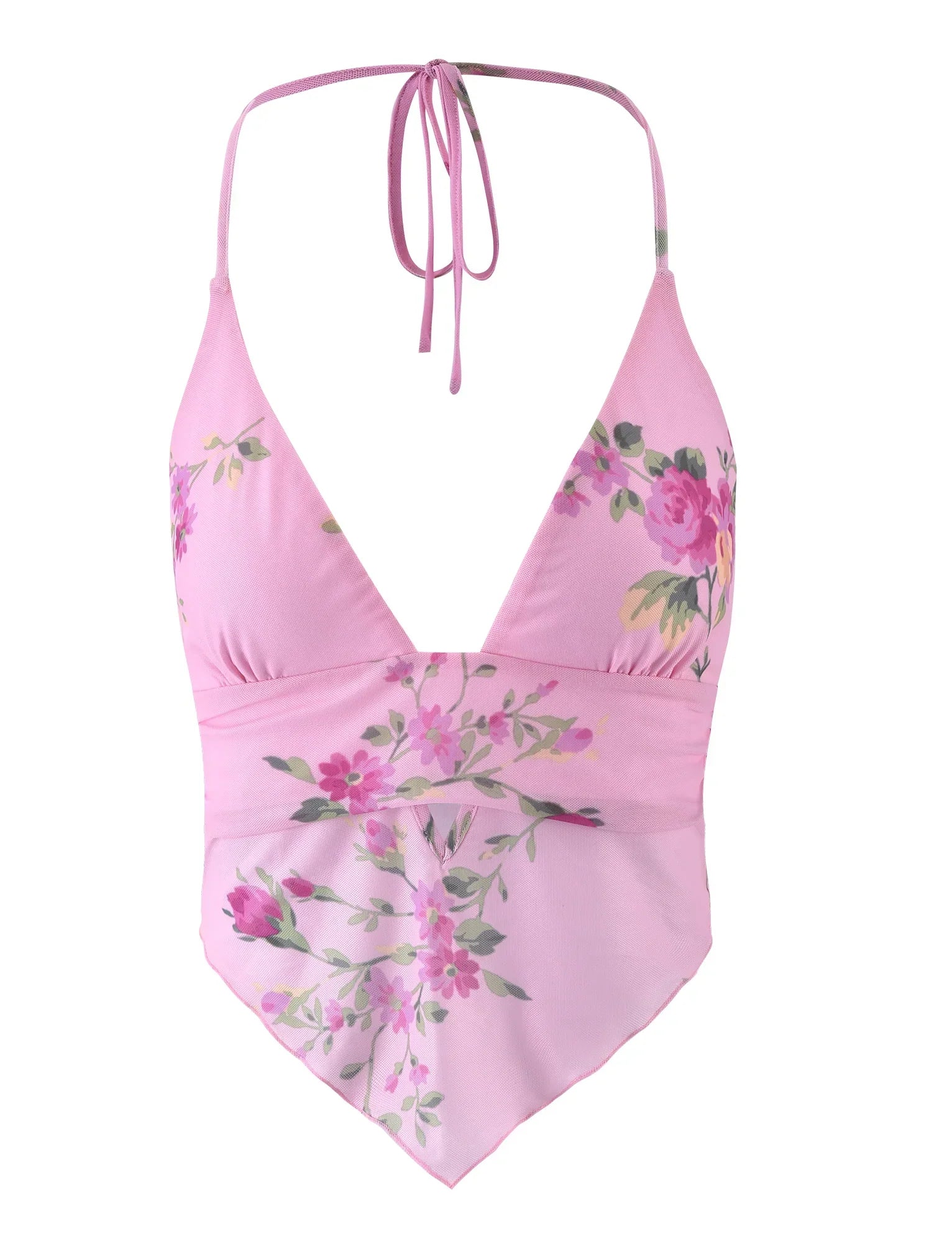 Floral pink top with mini skirt