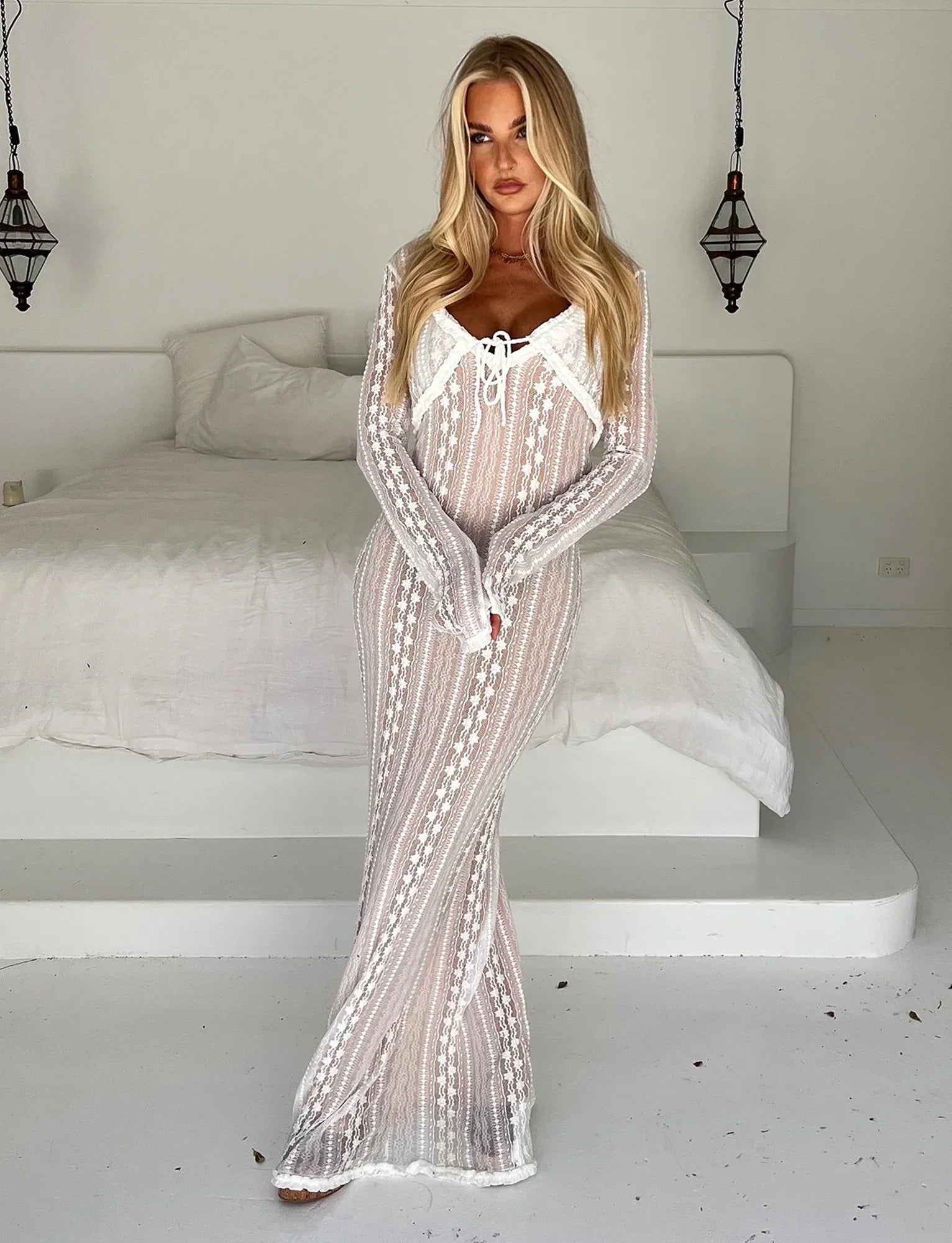 Two piece white maxi dress