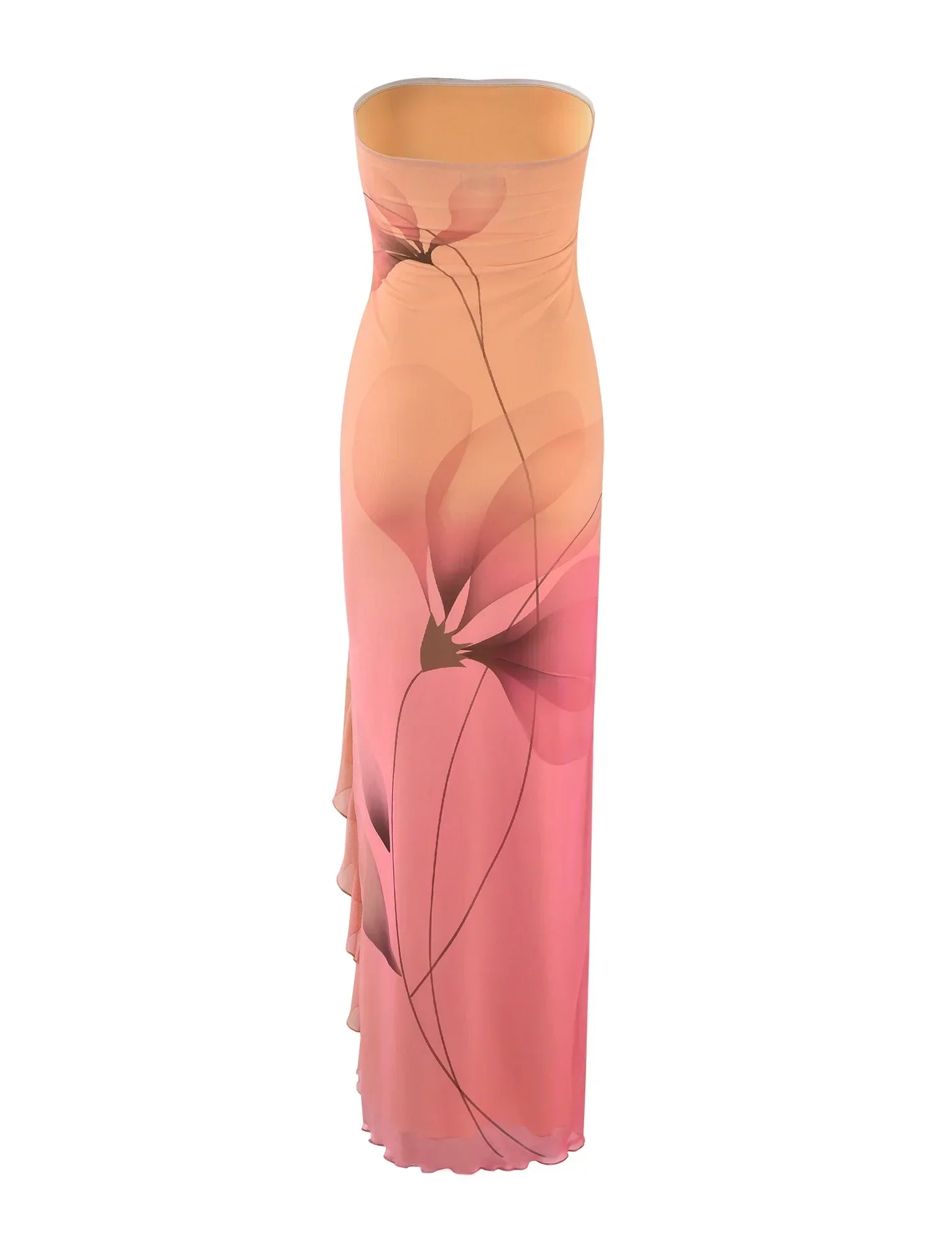 Strapless maxi dress with gradient floral pattern