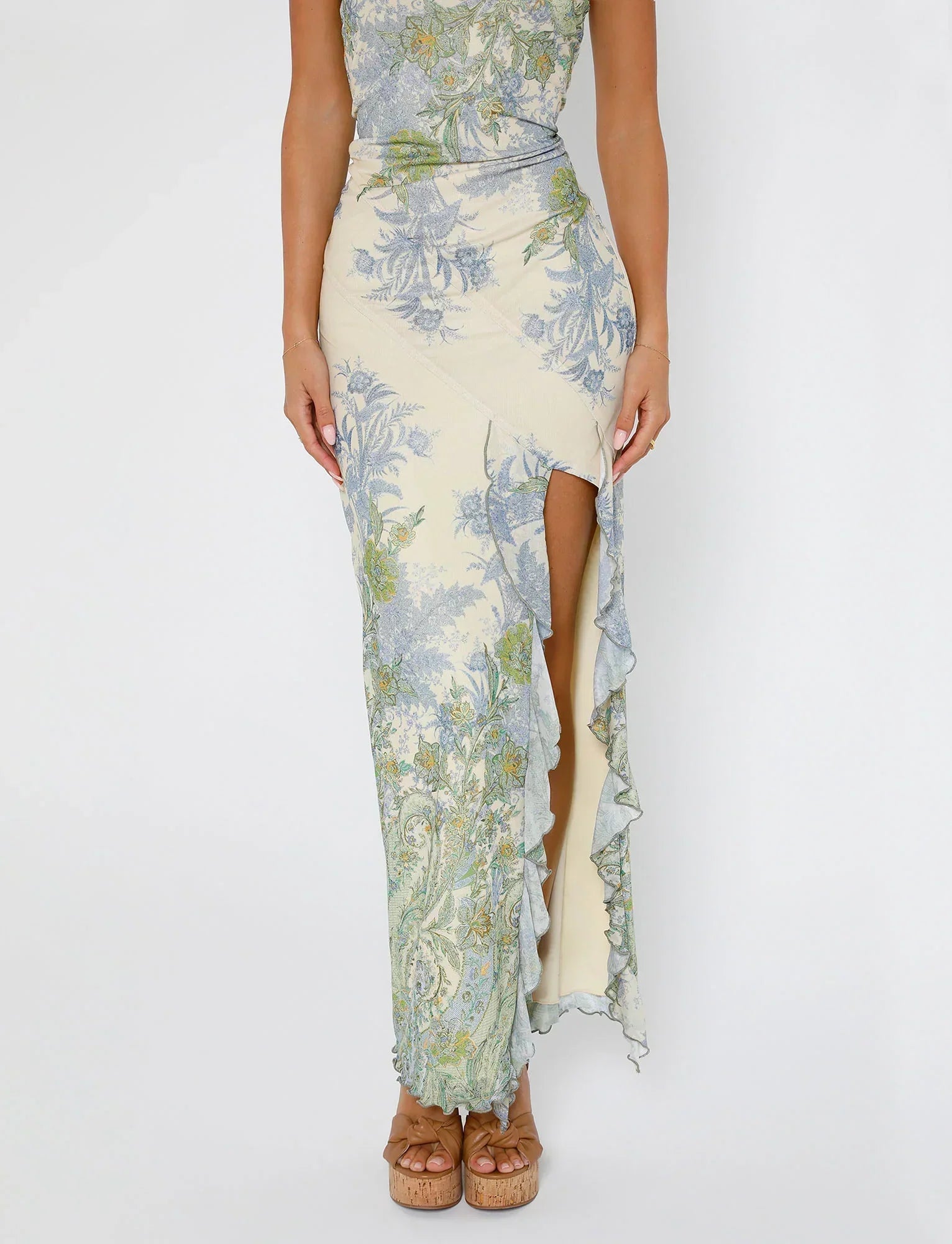Floral print white maxi dress