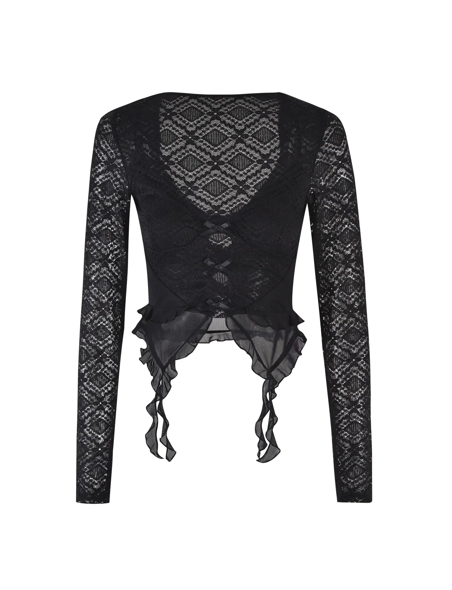 Sheer Lace Cut Out Frill Crop Top