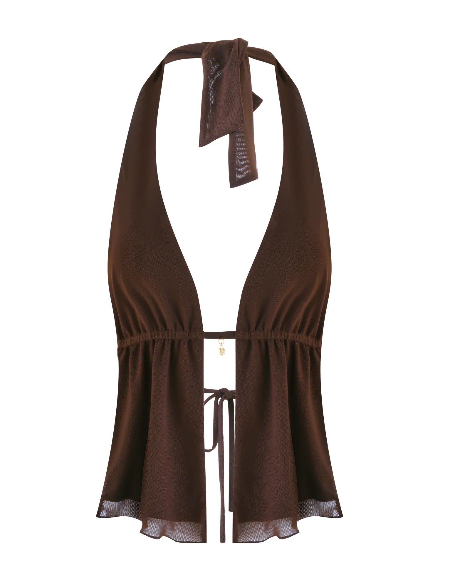 Dark Brown Halter Neck Style Top and Waist Hip Skirt Set