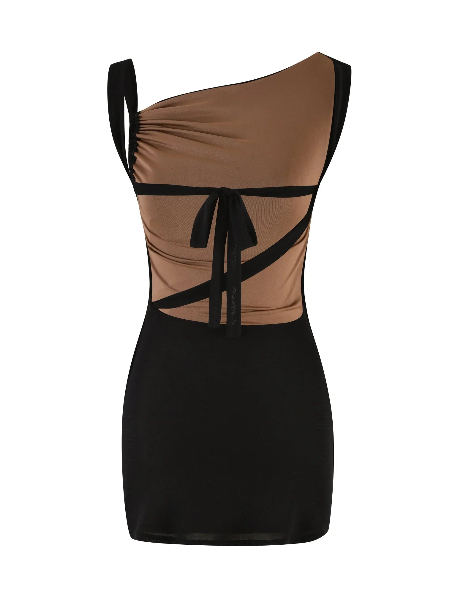 V-neck Drawstring Ruffle Tight Braces Hip Mini Skirt