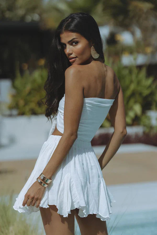 Chiffon tube top with ruffled skirt