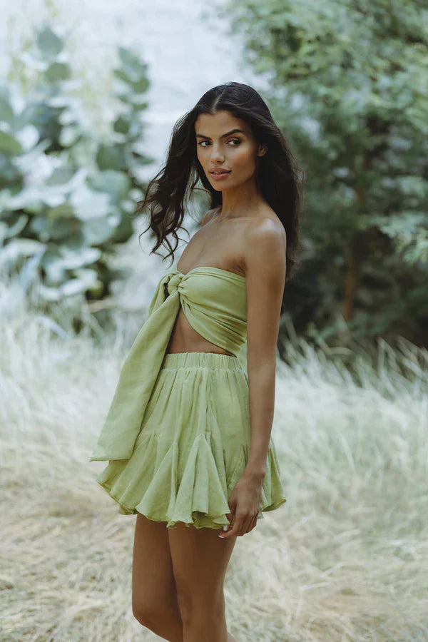 Chiffon tube top with ruffled skirt