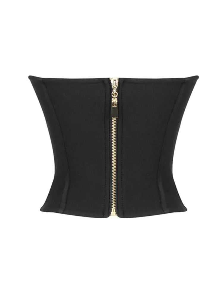 Black velvet bandeau top with heart pattern