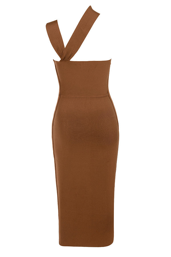 Light brown cut out bandage midi dress