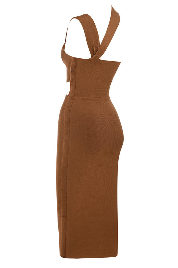 Light brown cut out bandage midi dress