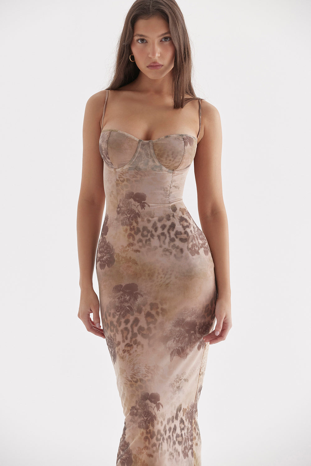 Cream-colored maxi dress with floral print