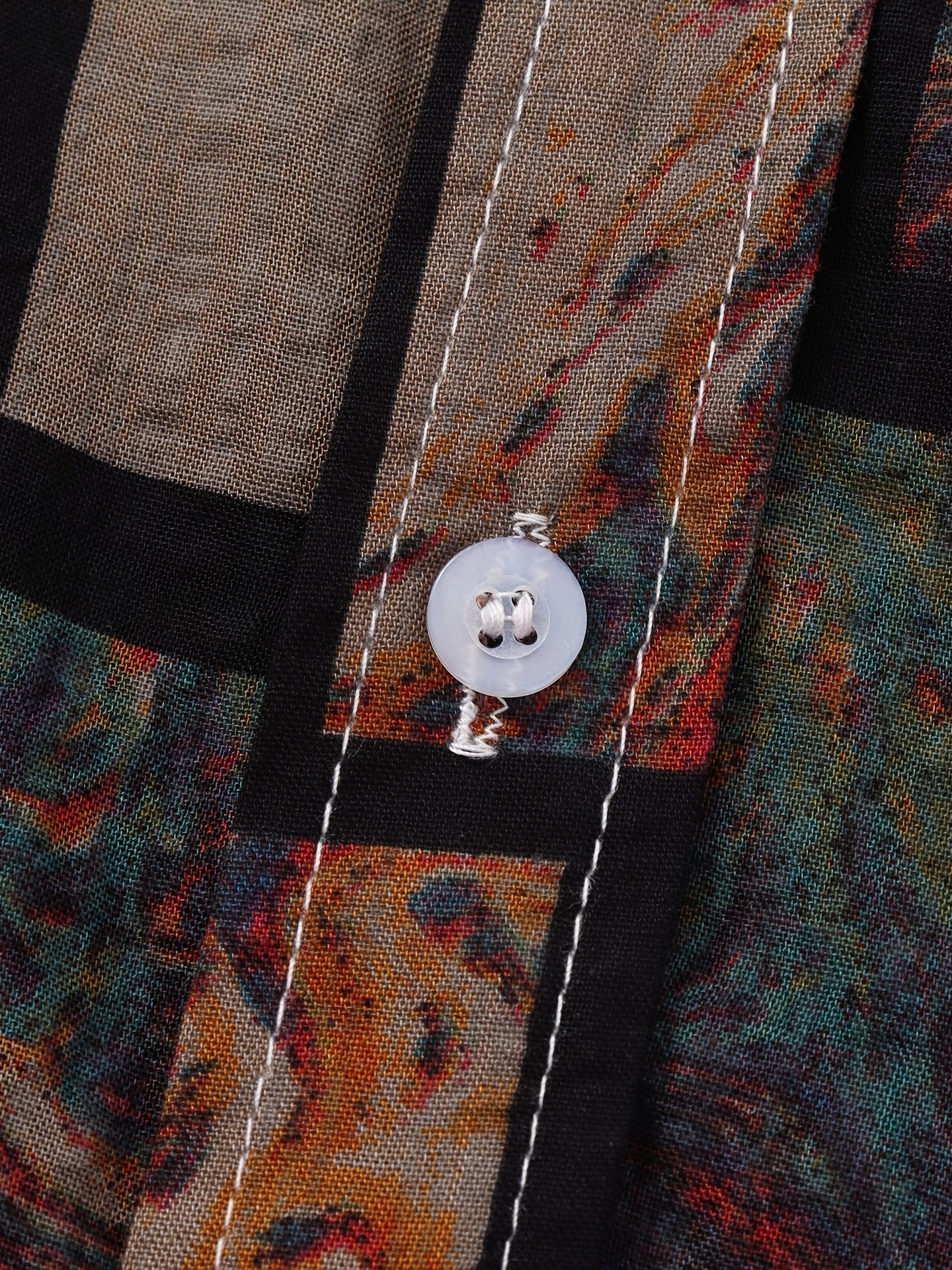 Square graphic cotton shirt with short sleeves for summer