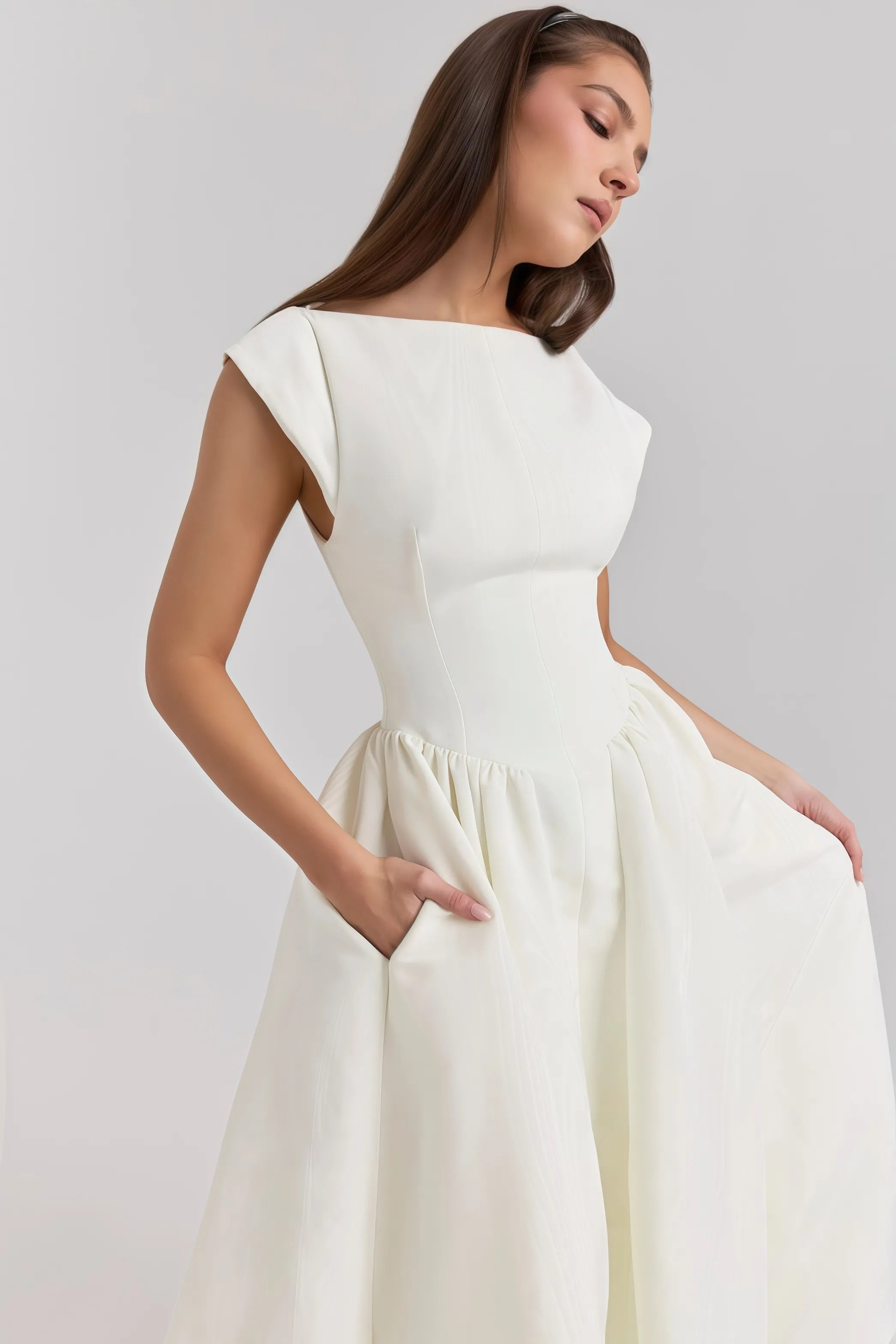 Backless White Midi Dress With Ruffles