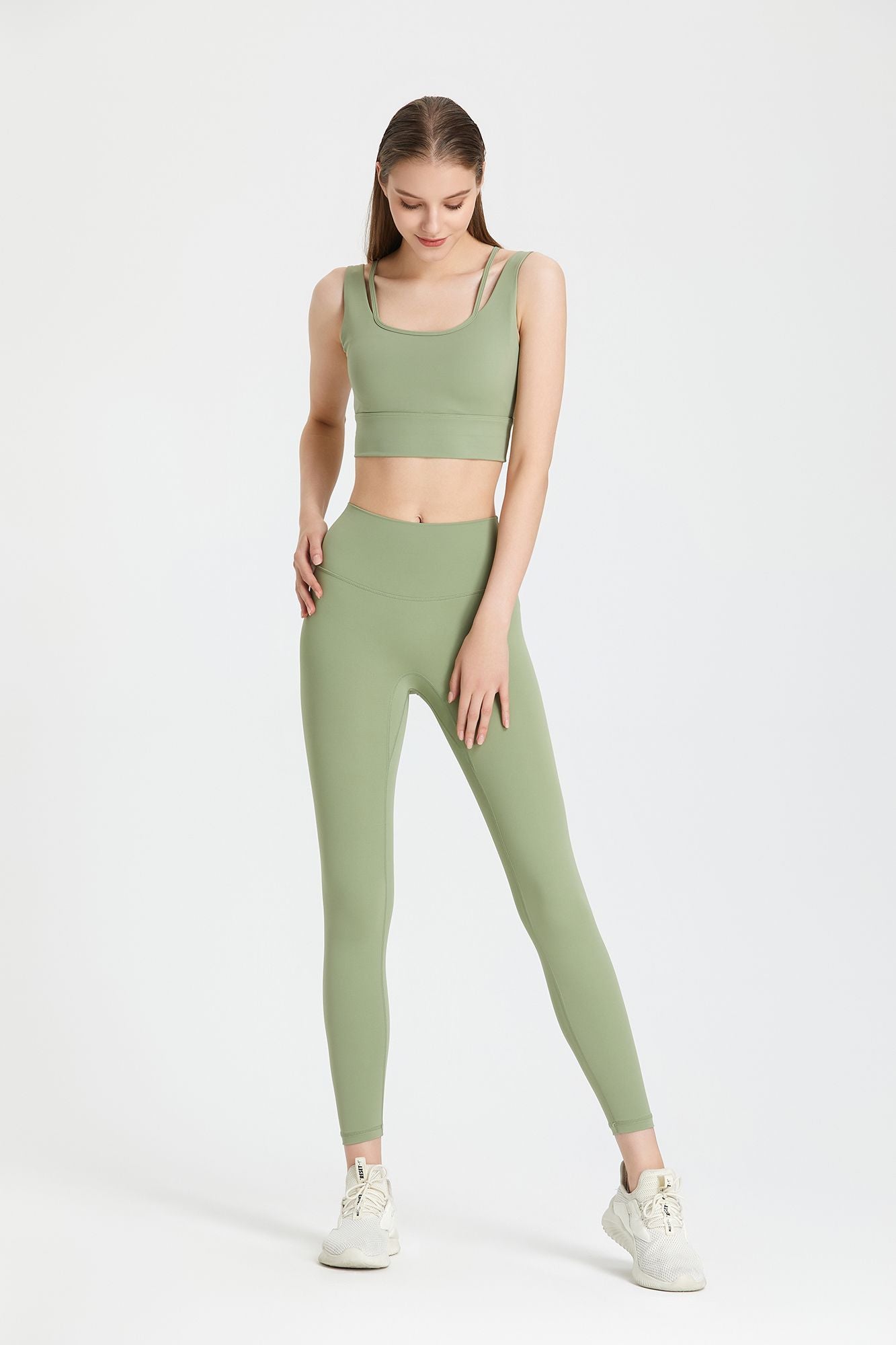 Sports bra with a deep V-neck and open back