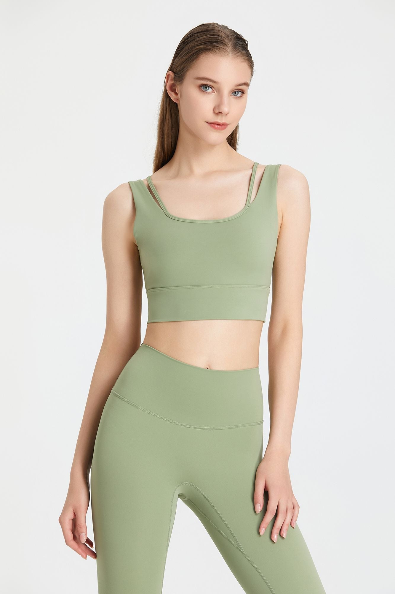 Sports bra with a deep V-neck and open back