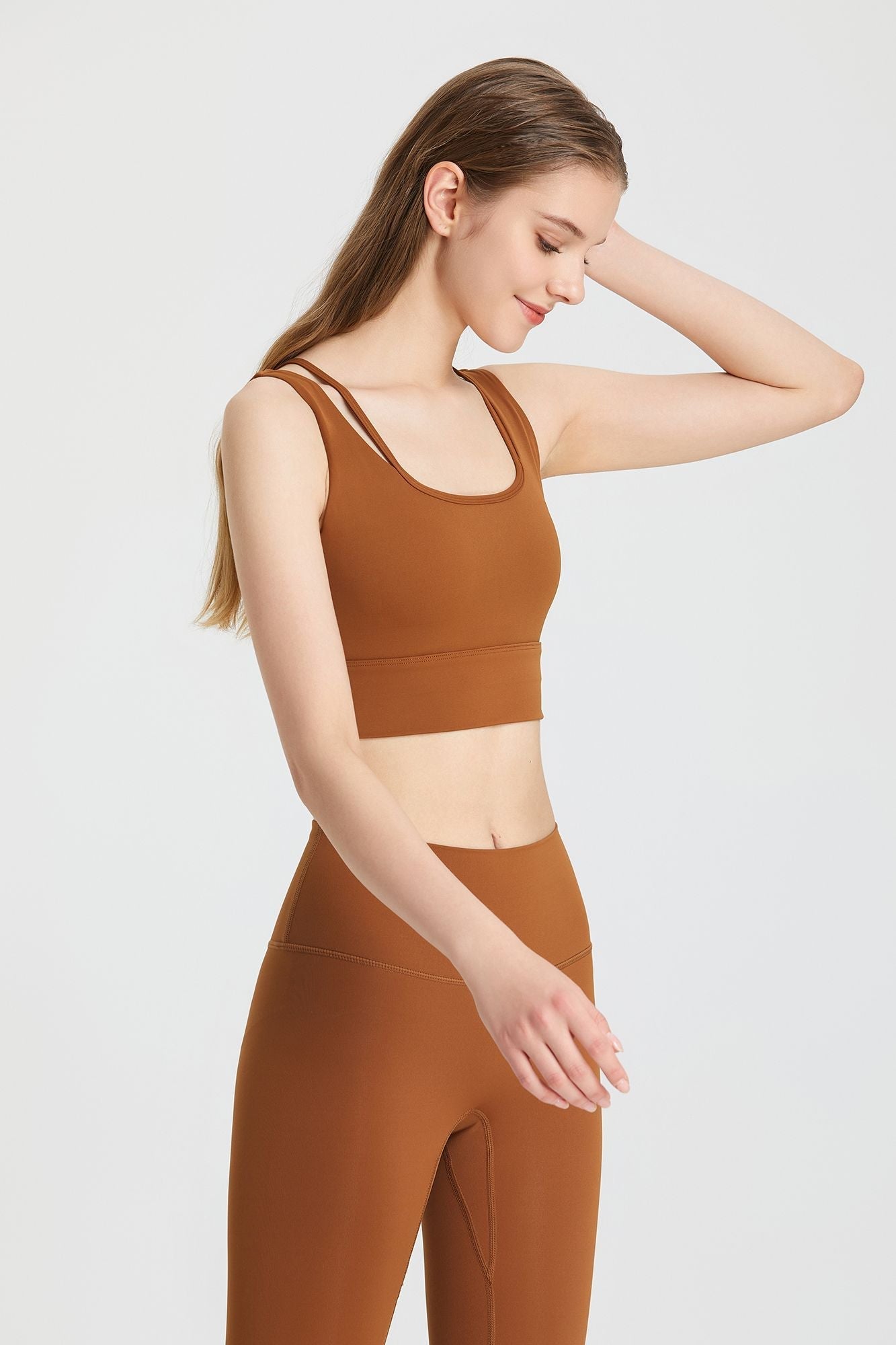 Sports bra with a deep V-neck and open back