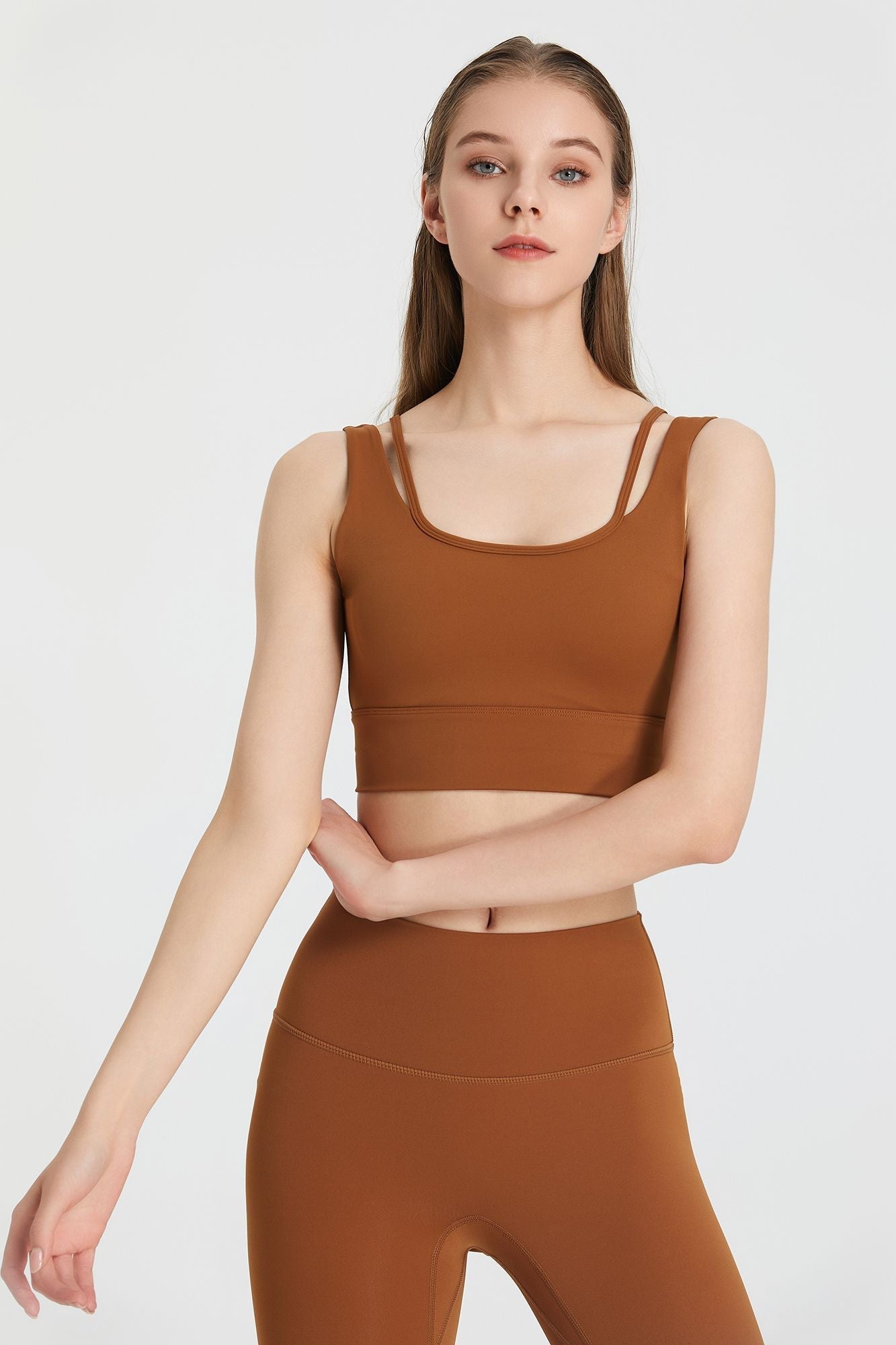 Sports bra with a deep V-neck and open back