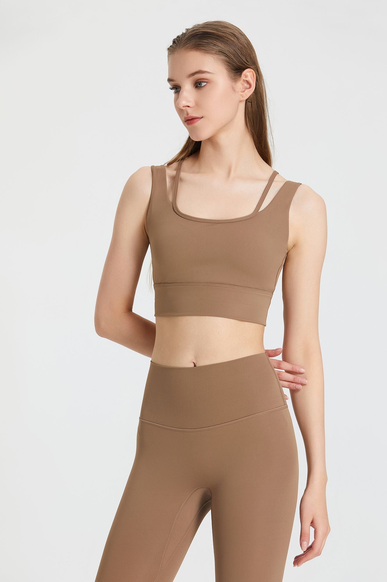 Sports bra with a deep V-neck and open back