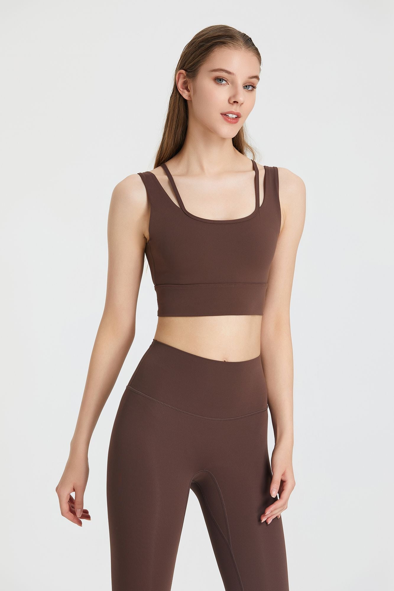 Sports bra with a deep V-neck and open back