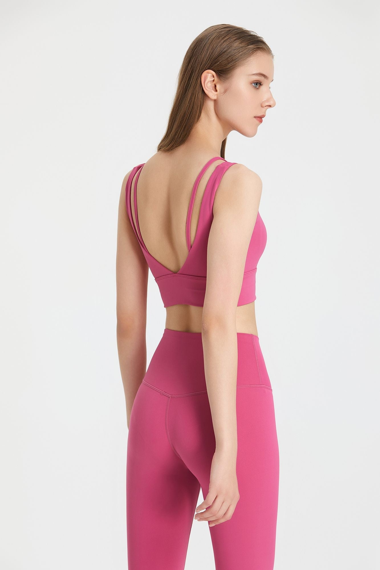 Sports bra with a deep V-neck and open back