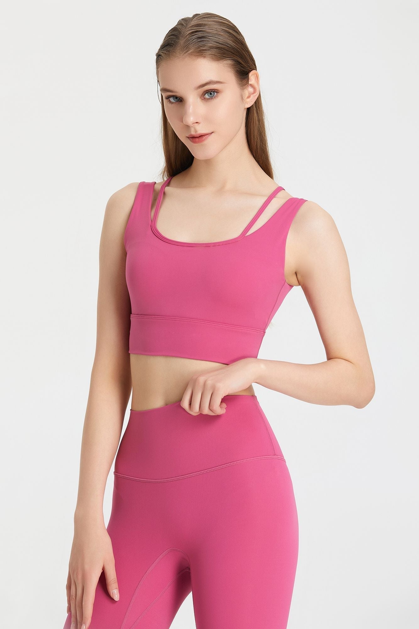 Sports bra with a deep V-neck and open back