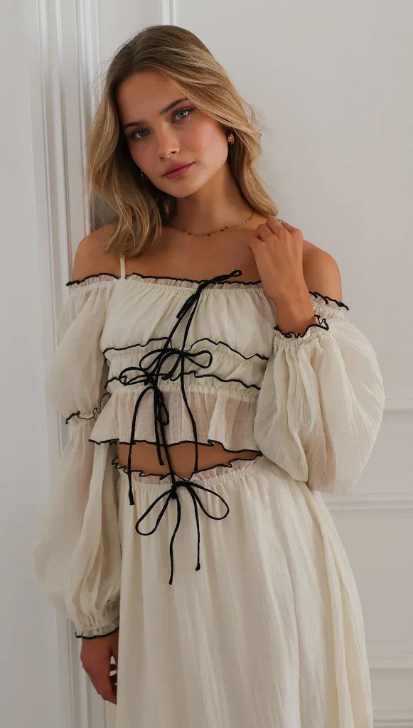 Summer Off-Neck Puff Long Sleeve Maxi Dress