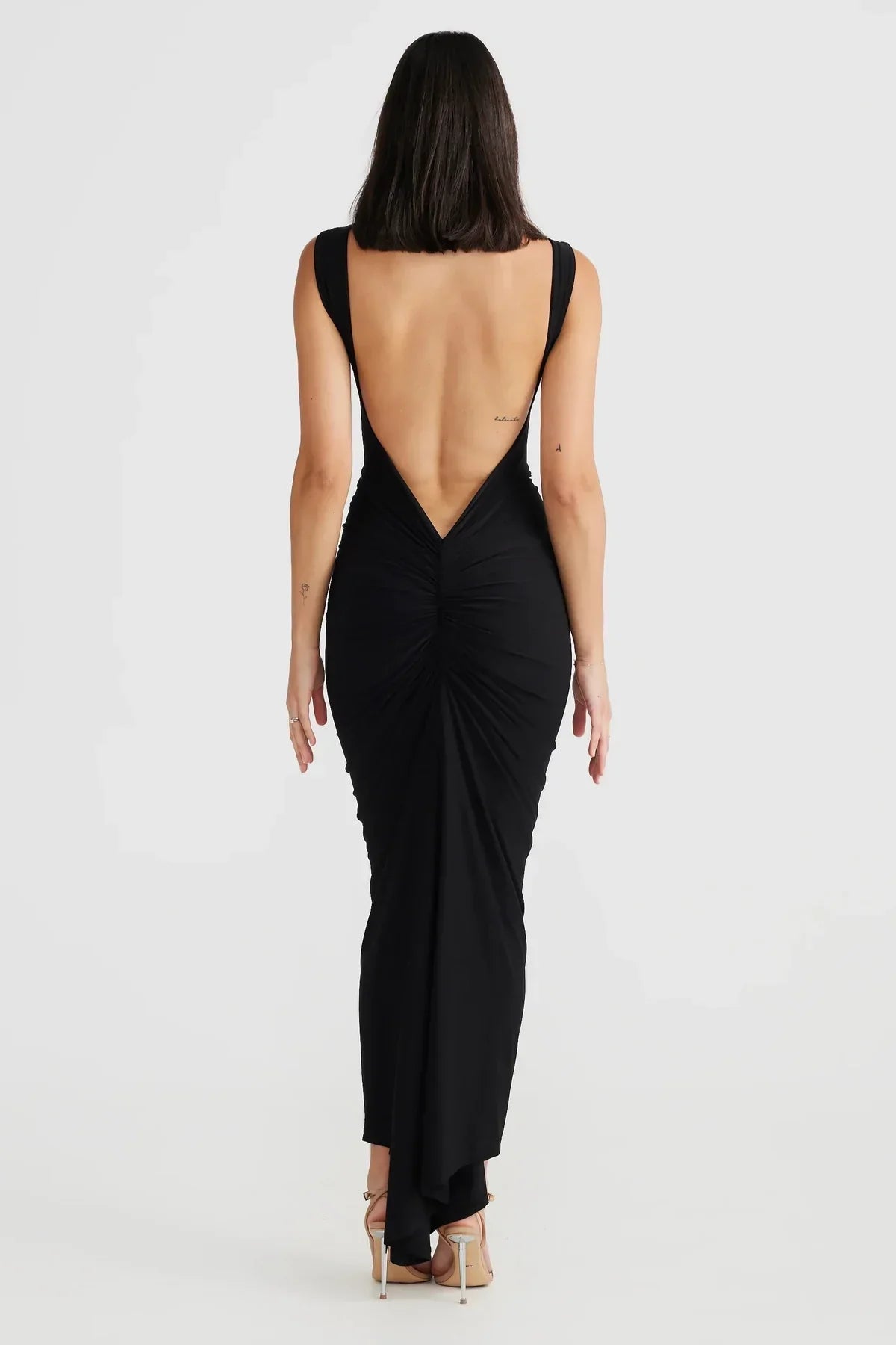 Backless Long Sheath Pleated Dress