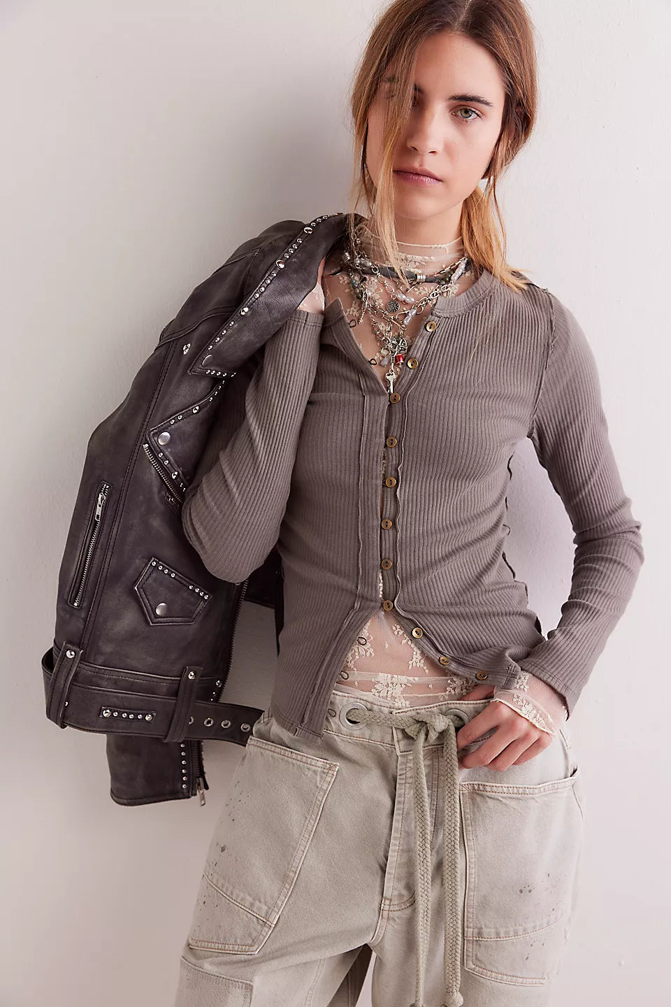 Round Neck Ribbed Cardigan