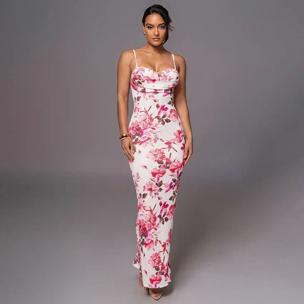 Pink Floral Slim Fit Maxi Dress