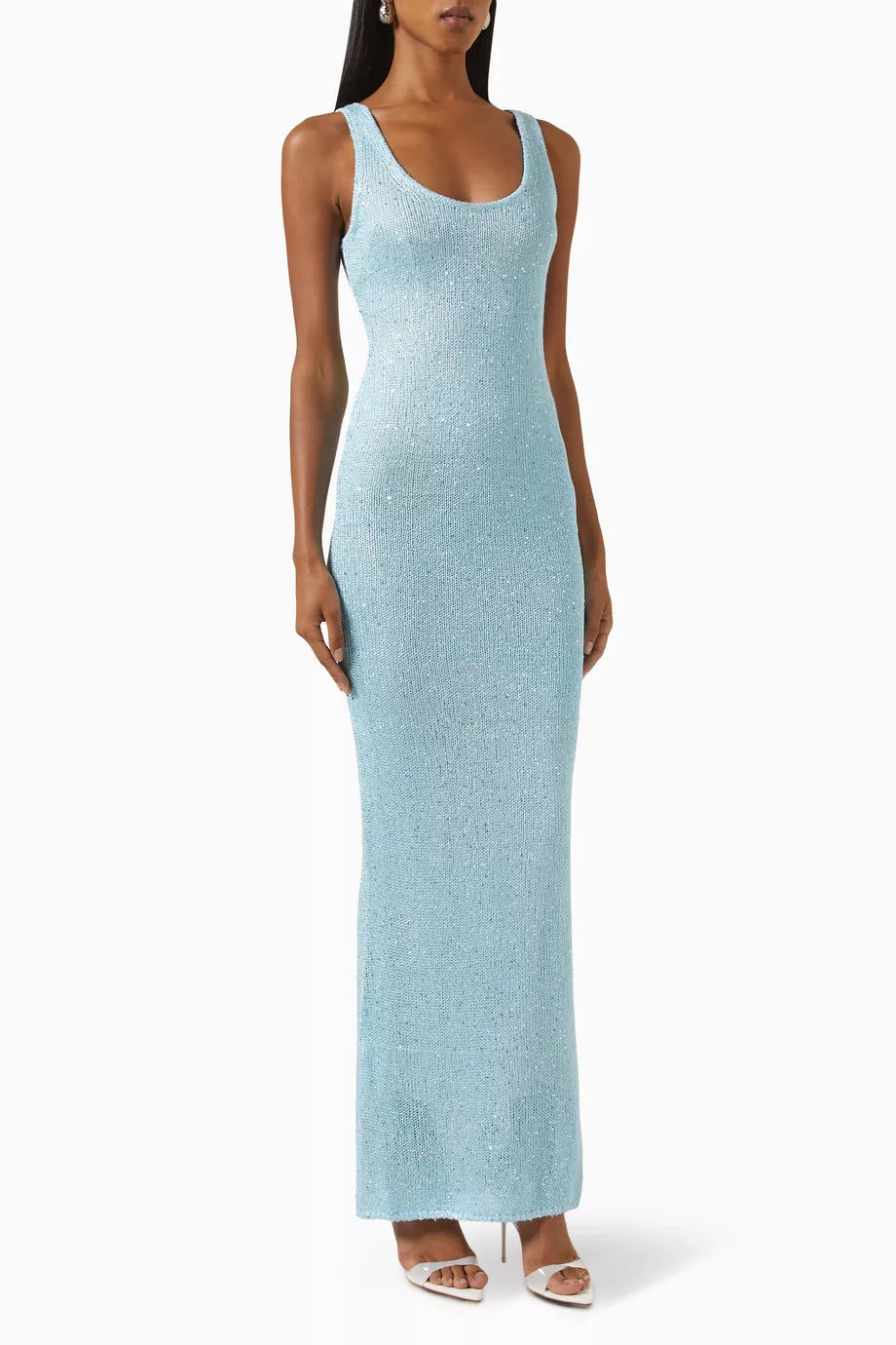 Sequin Detail Maxi Dress In Light Blue