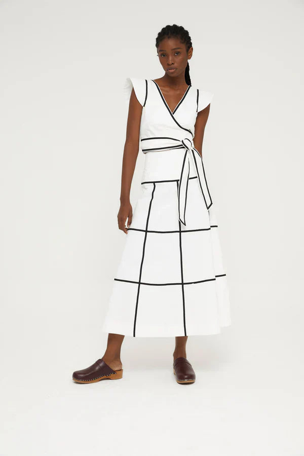 V-Neck Top With Flared Skirt In White