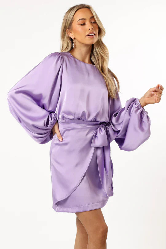Long Sleeve Mini Dress In Lavander