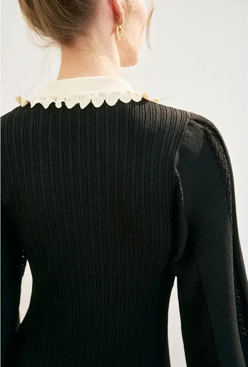 Long Sleeve Knitted Midi Dress In Black